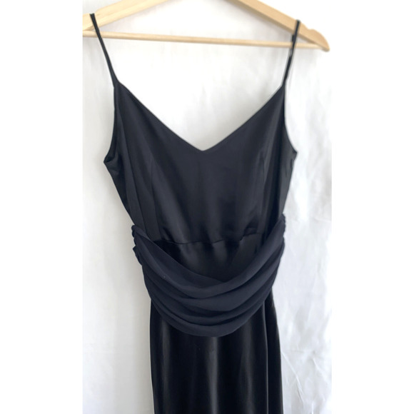 ZARA Black Satin Evening Maxi Dress Ruched Chiffon Sash & Lower Flare Inserts 8 - Picture 2 of 5